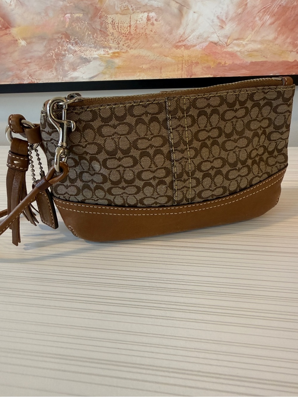 Coach Signature Canvas Wristlet in Brown/Tan
